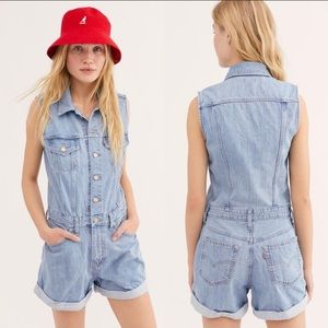 NWT! LEVIS Marian Denim Romper Shortalls Overalls